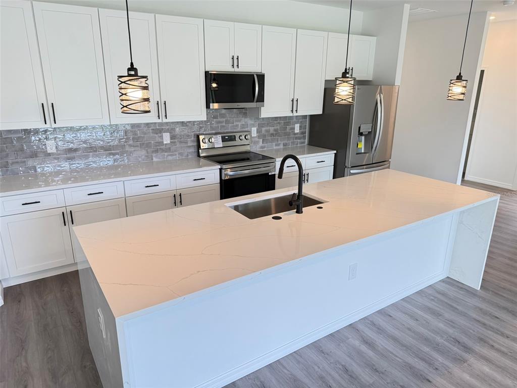 1294 Napoleon Road North Port, FL 34288 - Photo 3 of 25 a kitchen with stainless steel appliances a sink a microwave a refrigerator and cabinets