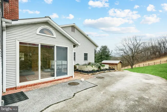 a garden view with a seating space