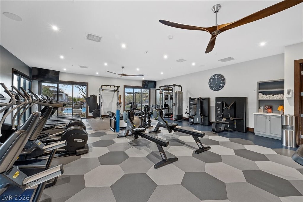4262 Swift Street Las Vegas, NV 89135 - Photo 56 of 75 Gym with recessed lighting and ceiling fan