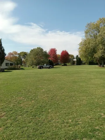 a view of a field with an ocean