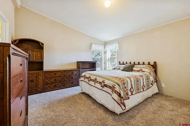 a bedroom with a bed and dresser