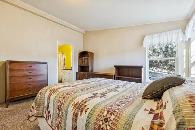 a bedroom with a bed and a dresser