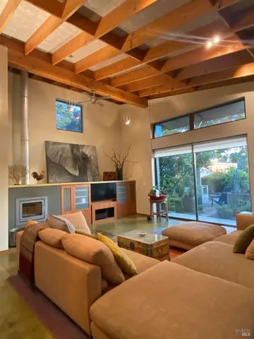 a backyard of a house with seating space