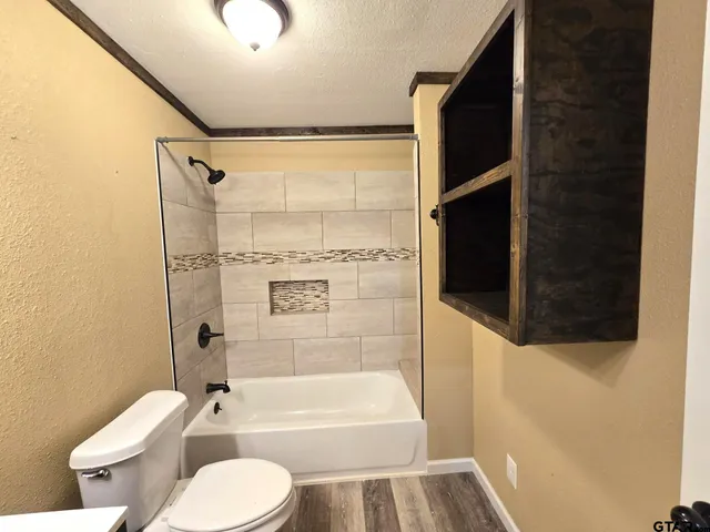 a bathroom with a toilet and a bathtub