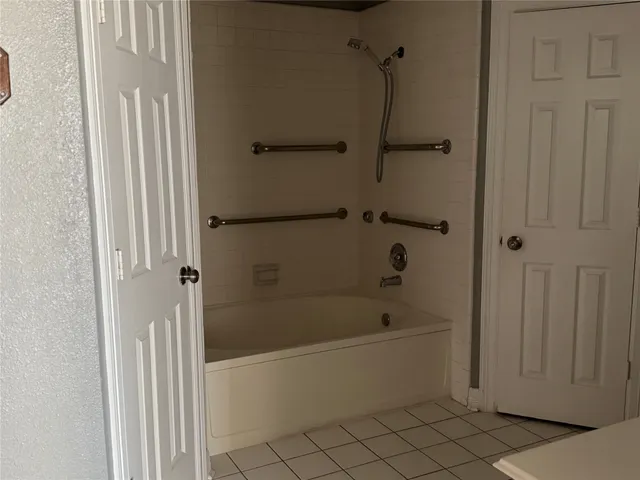 a bathroom with a bathtub