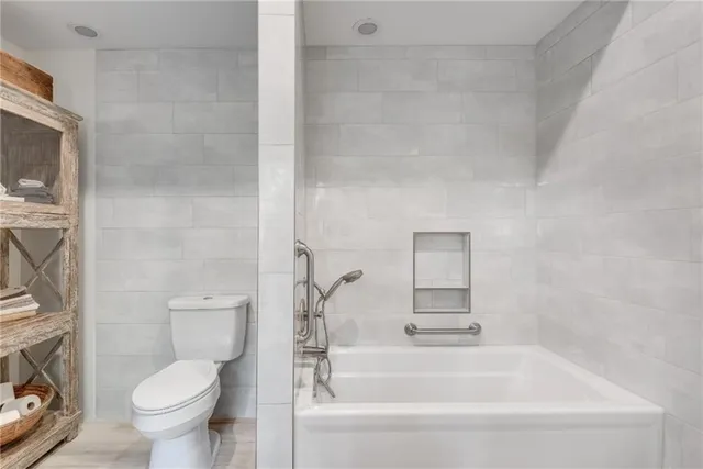 a bathroom with a toilet and a bathtub