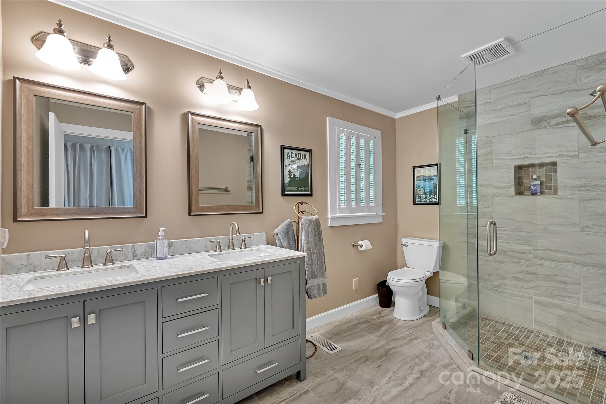 7 Hearthstone Lane Landrum, SC 29356 - Photo 7 of 43 a spacious bathroom with a granite countertop sink toilet and shower