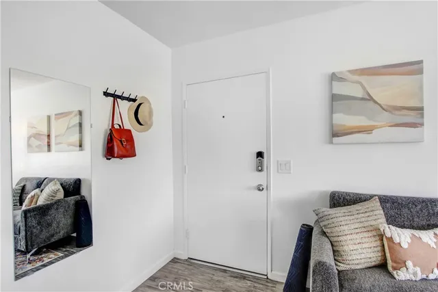 a bedroom with a bed and furniture