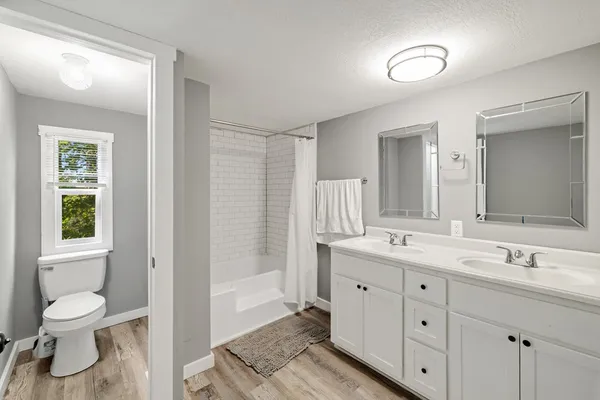 a bathroom with a toilet a sink and a mirror