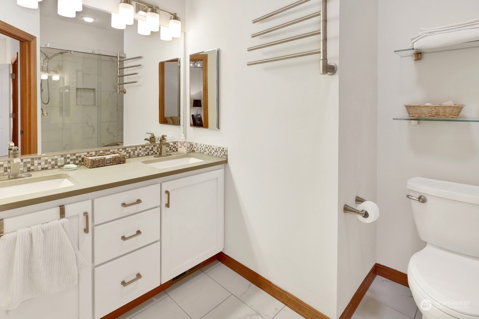 734 Fuchsia Loop Bellingham, WA 98226 - Photo 22 of 27 a bathroom with a granite countertop sink toilet and shower