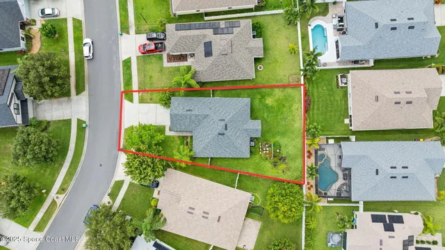 an aerial view of a house