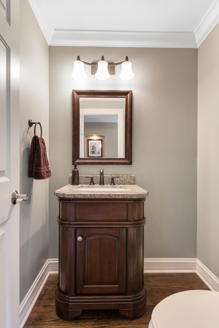 800 Sterling Road Inverness, IL 60067 - Photo 23 of 43 a bathroom with a sink and a mirror