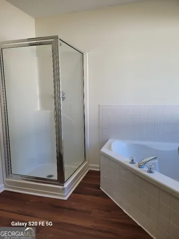 a bathroom with a bathtub