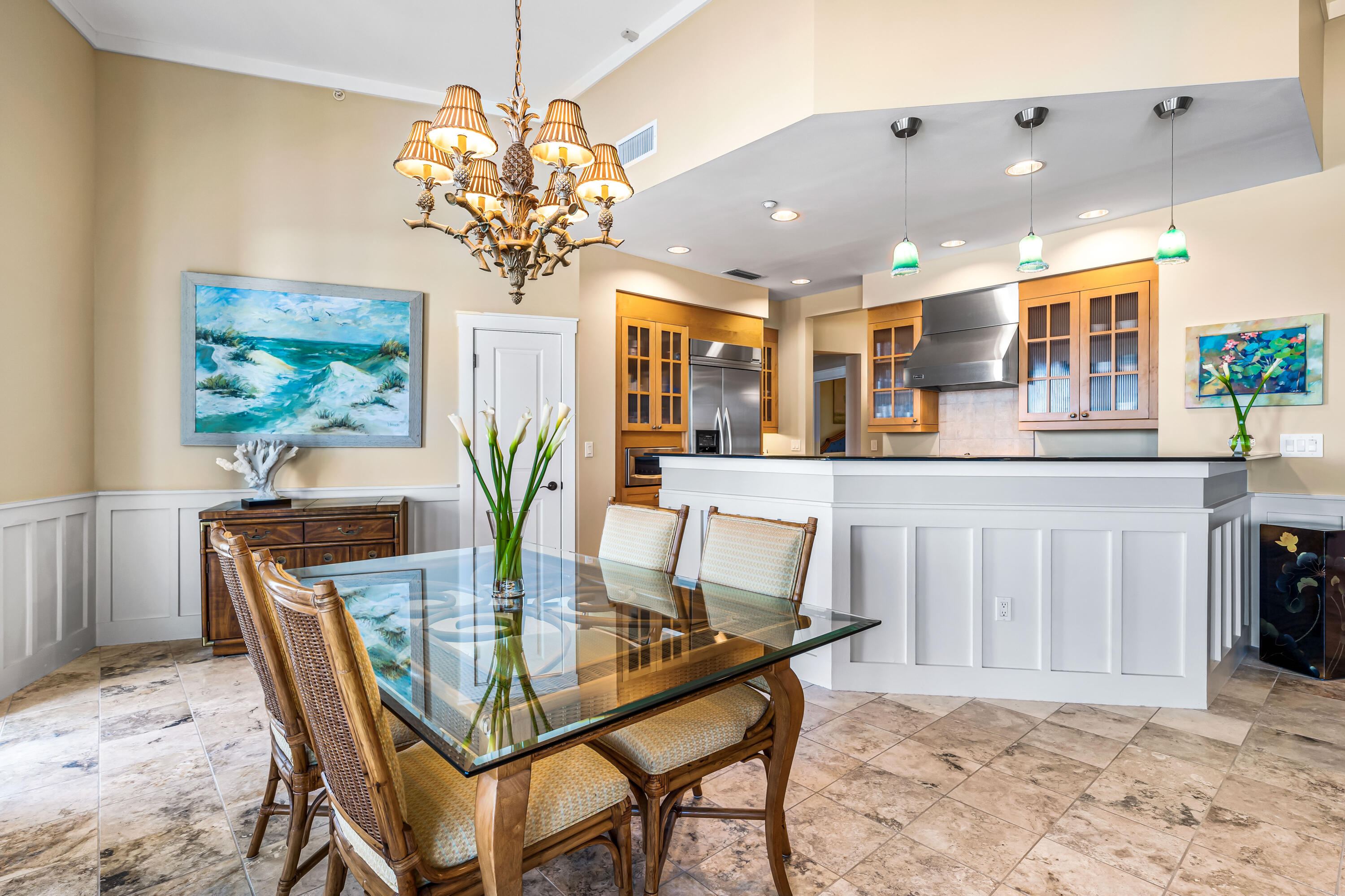 100 Bridge Lane, Unit 425C Inlet Beach, FL 32461 - Photo 5 of 35 a dining room filled chandelier and kitchen view
