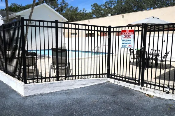 a view of a black gate