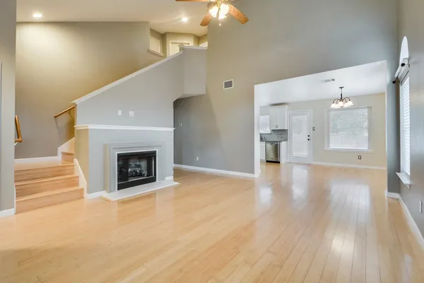 a view of a livingroom with a fireplace