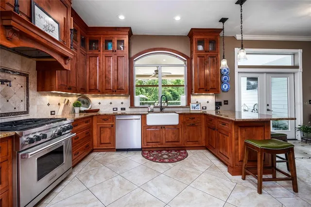 a view of a swimming pool with a yard