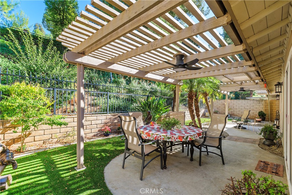 547 Vía Zapata Riverside, CA 92507 - Photo 29 of 36 The back yard has multiple sitting areas with stamped concrete patios.