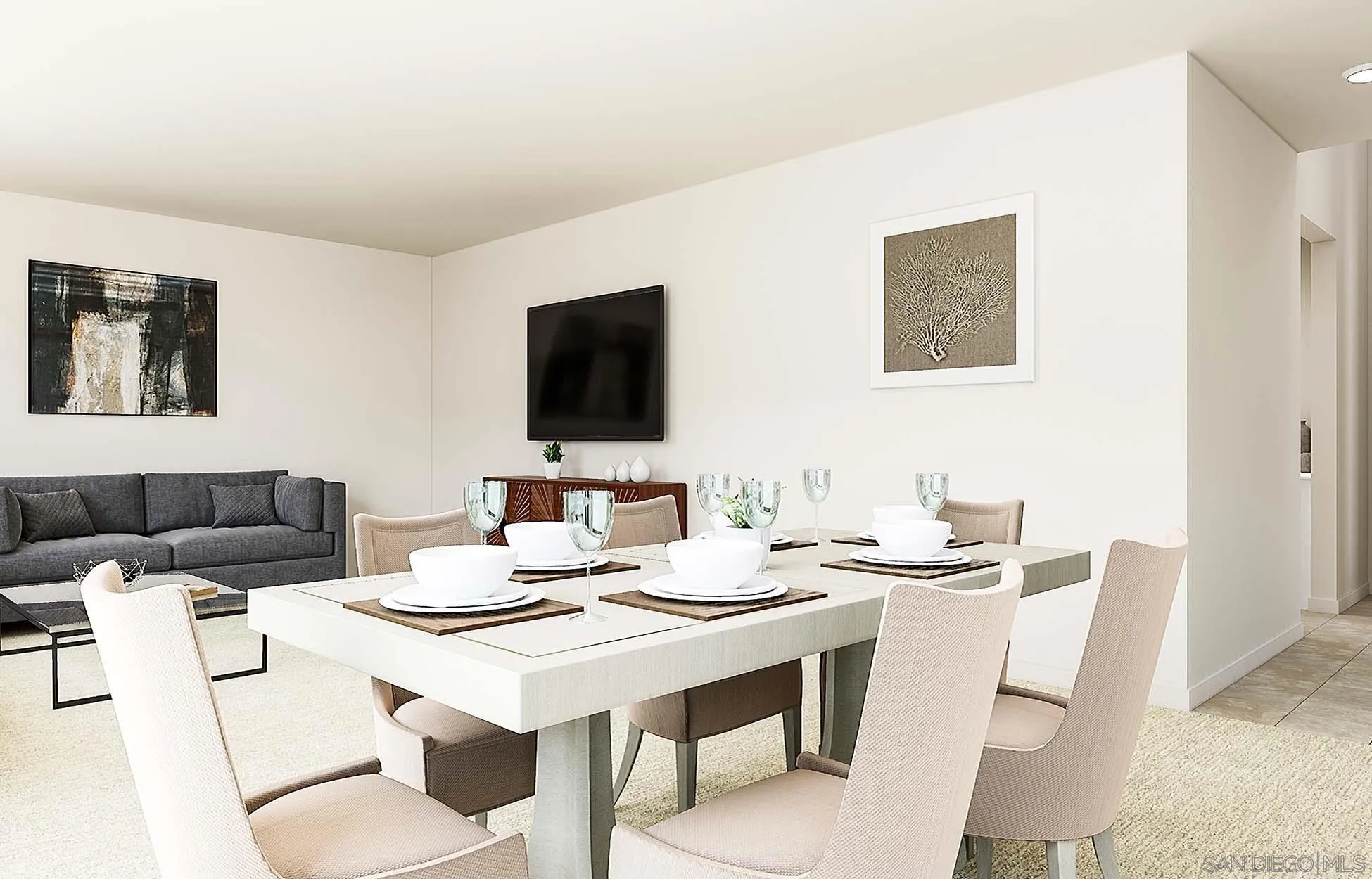 35241 Bergamot Cove Fallbrook, CA 92028 - Photo 2 of 3 a dining room with furniture and a flat screen tv