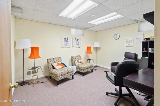a living room with furniture and a chair
