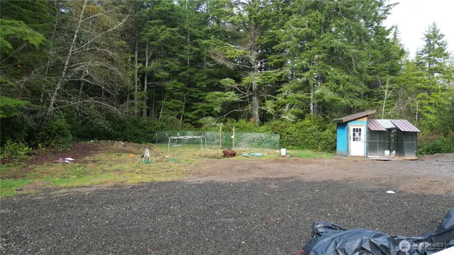 a backyard of a house with trees and entertaining space
