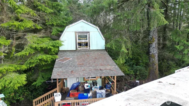an aerial view of a house with balcony