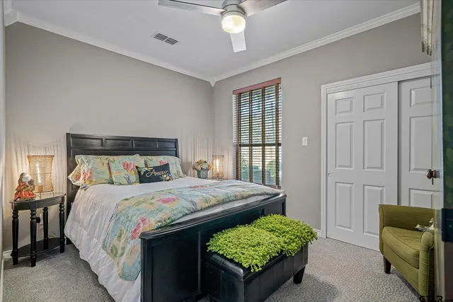 a bedroom with a bed and a couch