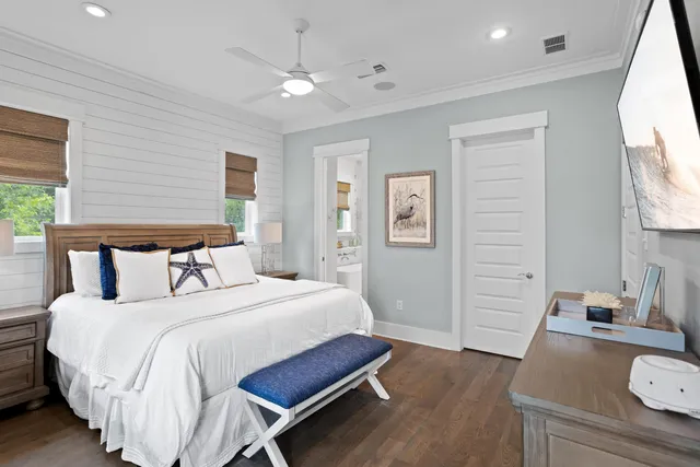 a view of a balcony with wooden floor