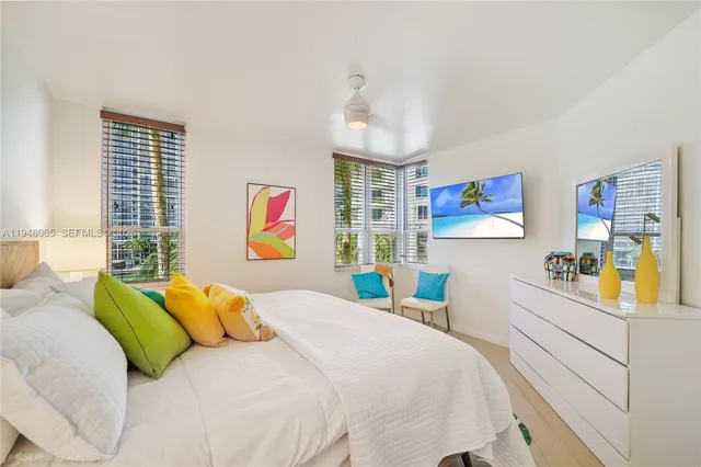 a bedroom with a bed and a desk