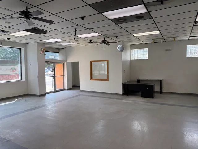 a view of a room with racks on the wall