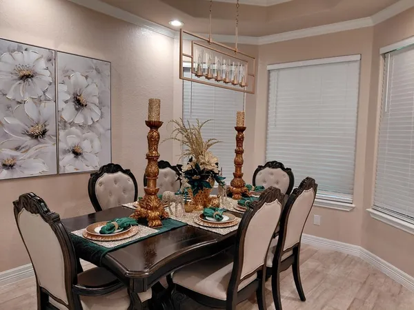 a table and chairs in a room