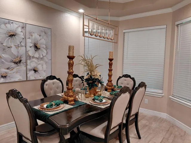 a table and chairs in a room