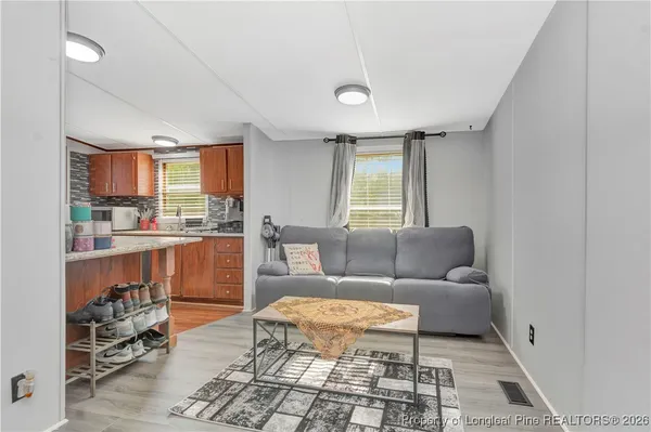 a living room with furniture and a rug