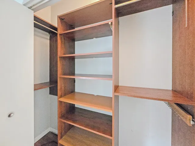 a view of walk in closet with empty racks