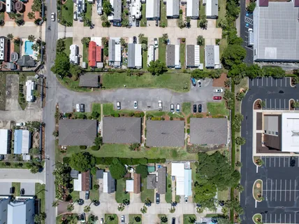 an aerial view of multiple houses