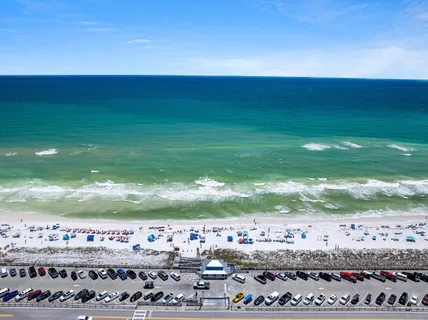 a view of a lake with a city