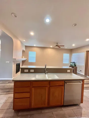 a view of a livingroom with wooden floor