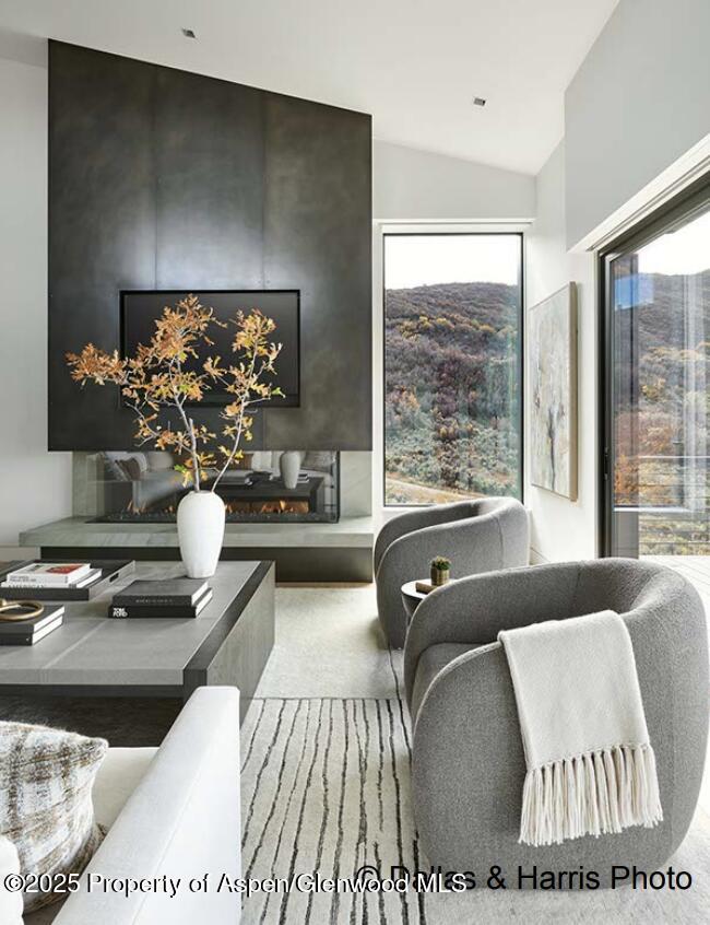 2196 Lazy O Road Snowmass, CO 81654 - Photo 16 of 59 a living room with a couch and a floor to ceiling window