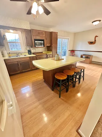 a living room with a sink