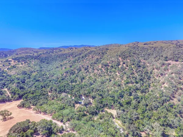 a view of a mountain in the distance in a field