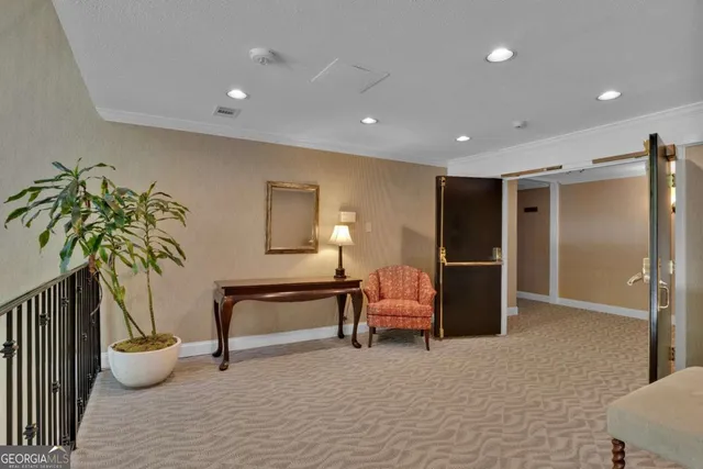 a view of a building with a bench