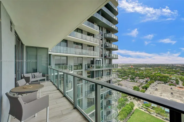 a view of a building from a balcony
