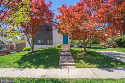 a front view of a house with yard and green space