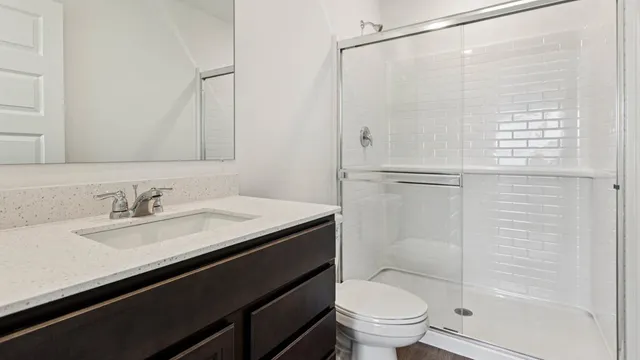 a bathroom with a sink a toilet and vanity