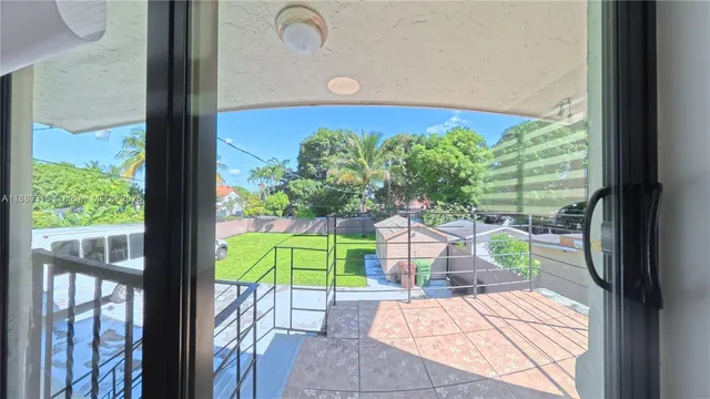 a view of a garden from a window