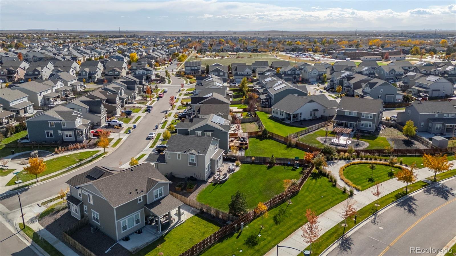 10985 Wheeling Street Commerce City, CO 80022 - Photo 35 of 45 an aerial view of a house with a swimming pool outdoor seating and yard