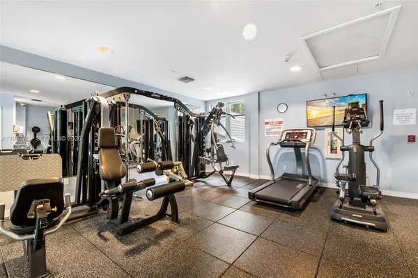 a view of a room with gym equipment