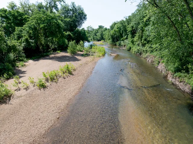a view of a dirt road with a trees in the background