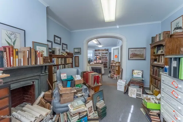 a view of a room with shelves