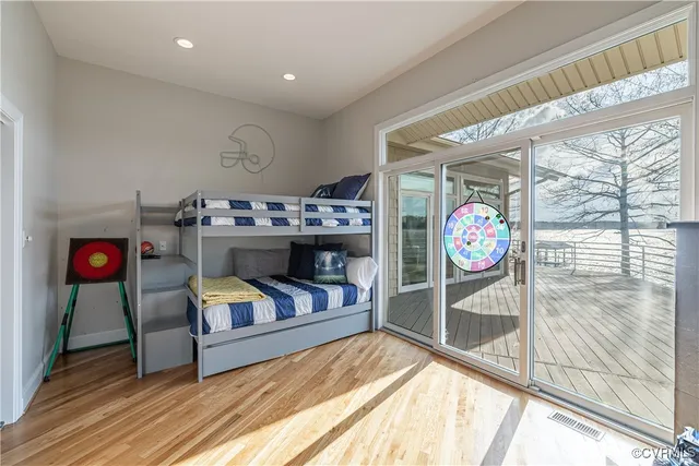 a view of a lake with a yard